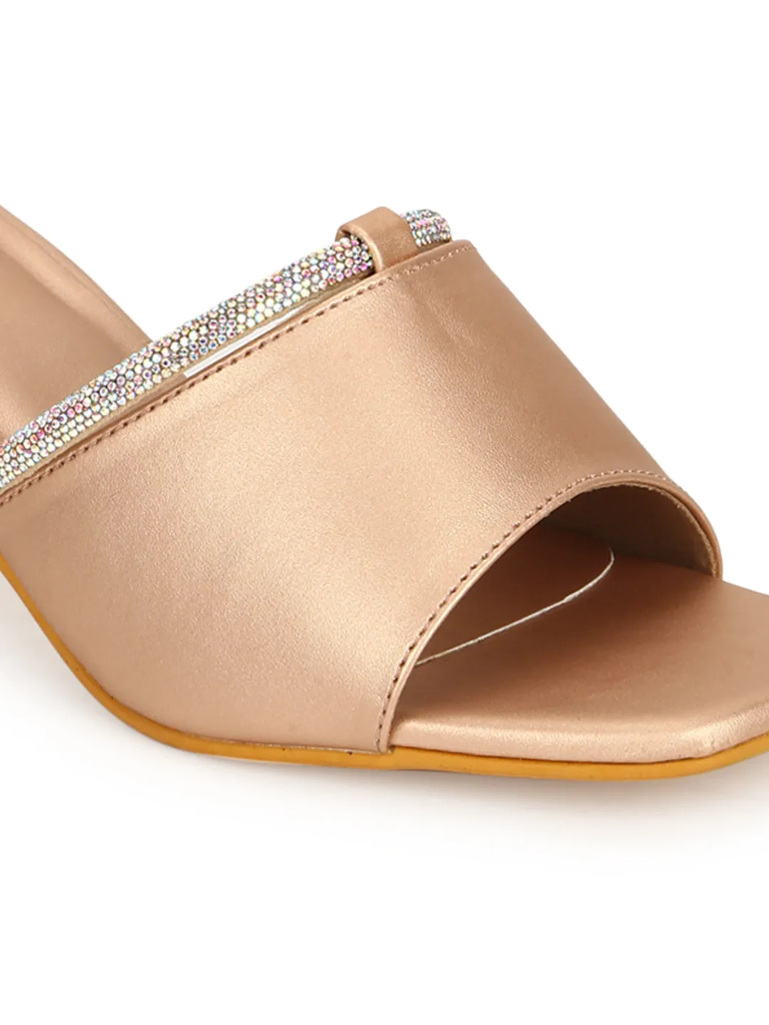 Rosegold PU Diamante Embellished Block Heel Mules (TC-SLC-N1117-RGLD)