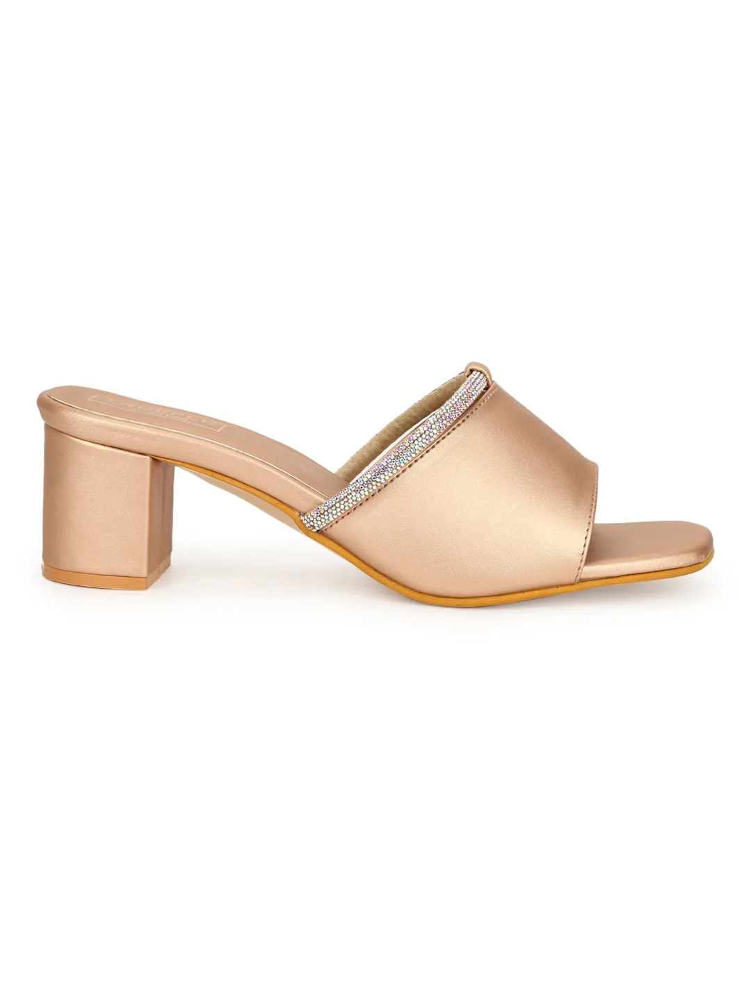 Rosegold PU Diamante Embellished Block Heel Mules (TC-SLC-N1117-RGLD)