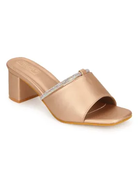 Rosegold PU Diamante Embellished Block Heel Mules (TC-SLC-N1117-RGLD)