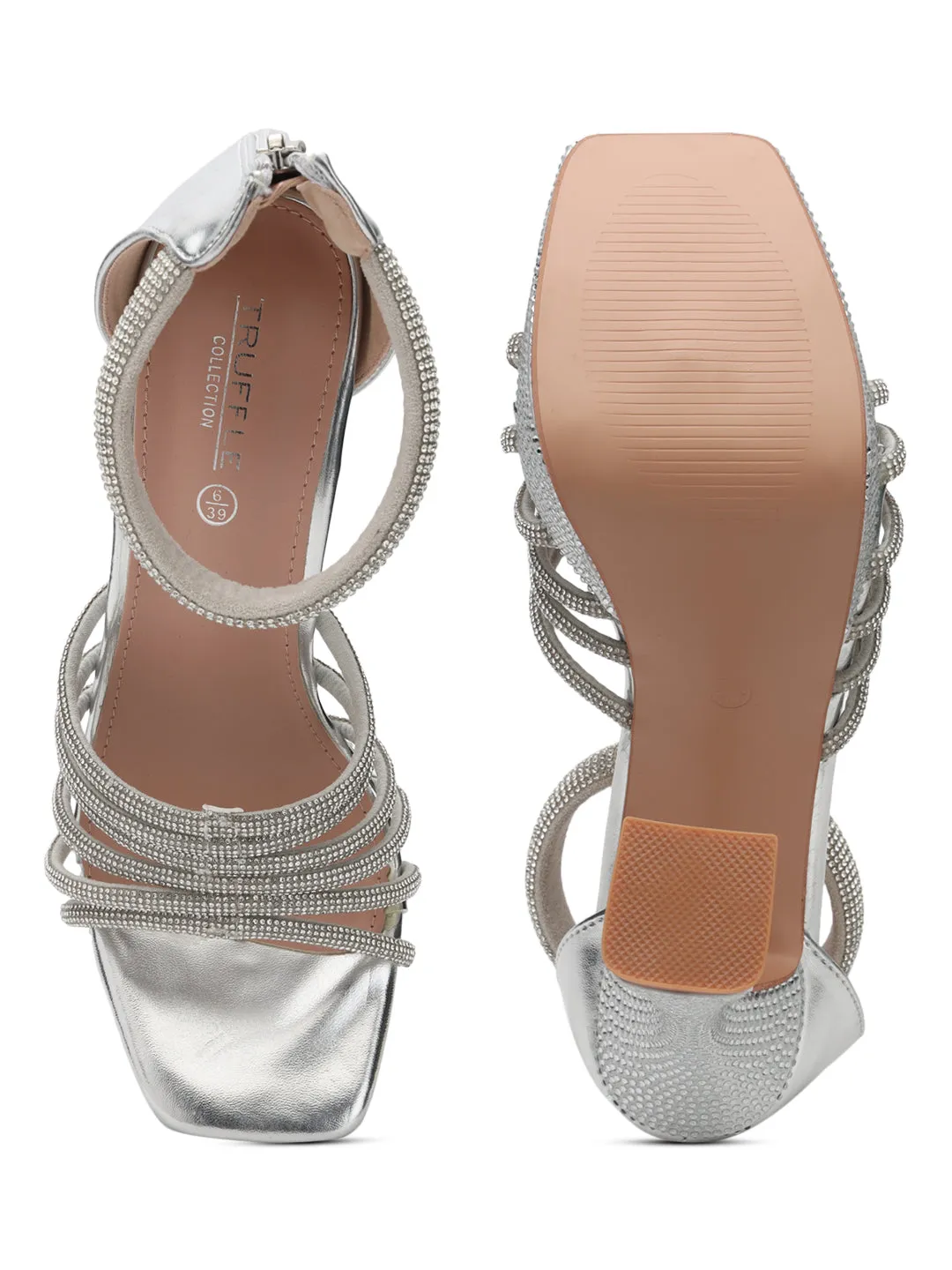 Silver Embellished Block High Heel Platform Sandals (TC-RS3602-SIL)