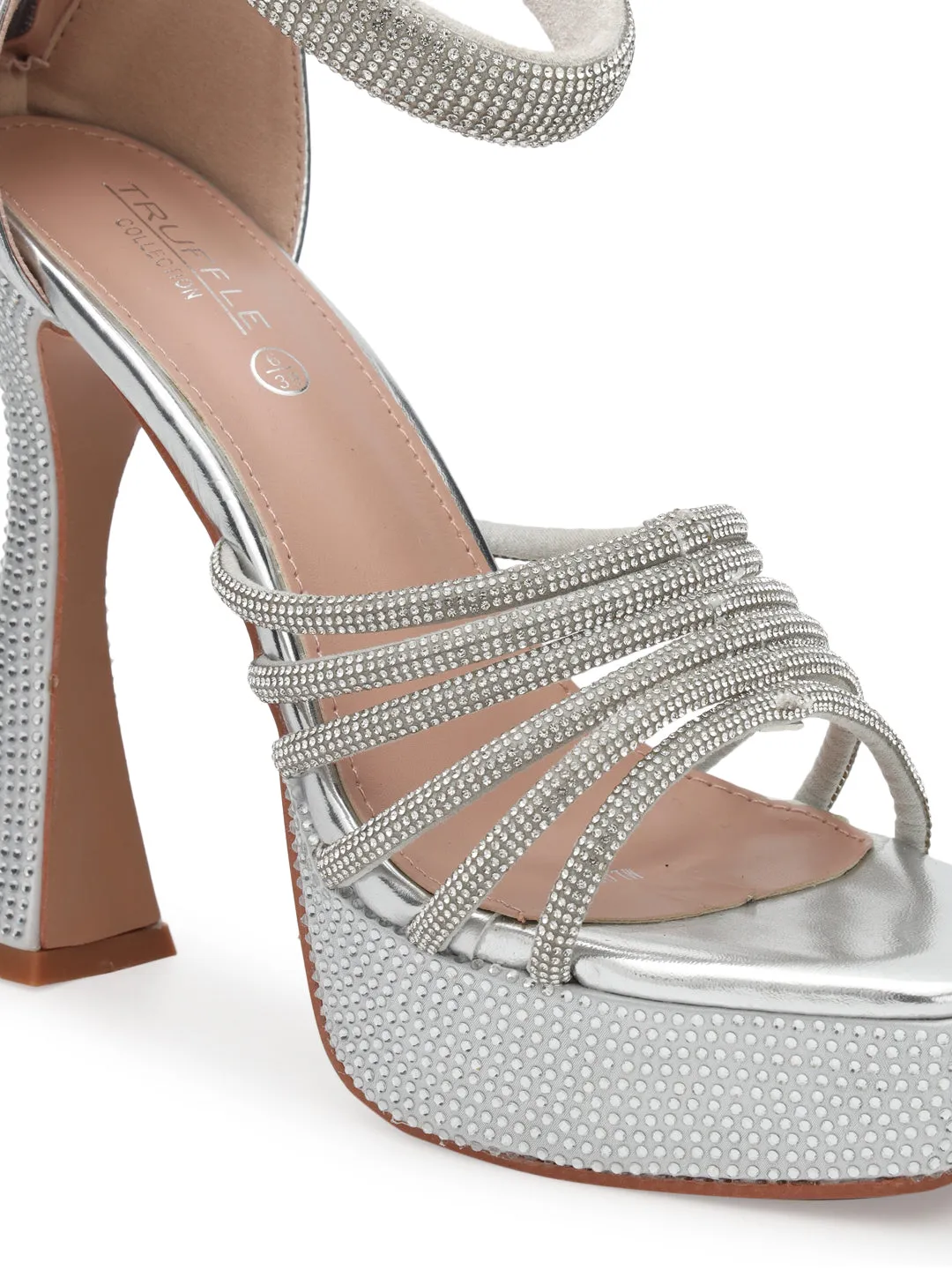 Silver Embellished Block High Heel Platform Sandals (TC-RS3602-SIL)