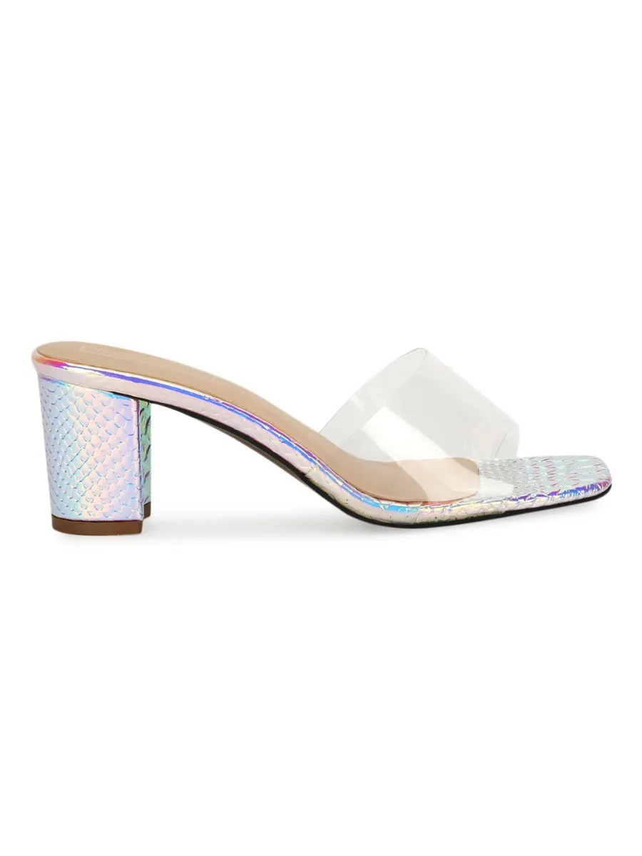 Silver PU Snake Pattern Clear Strap Mules