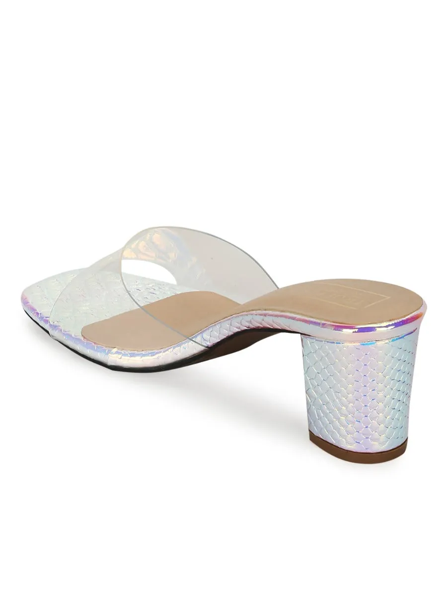 Silver PU Snake Pattern Clear Strap Mules