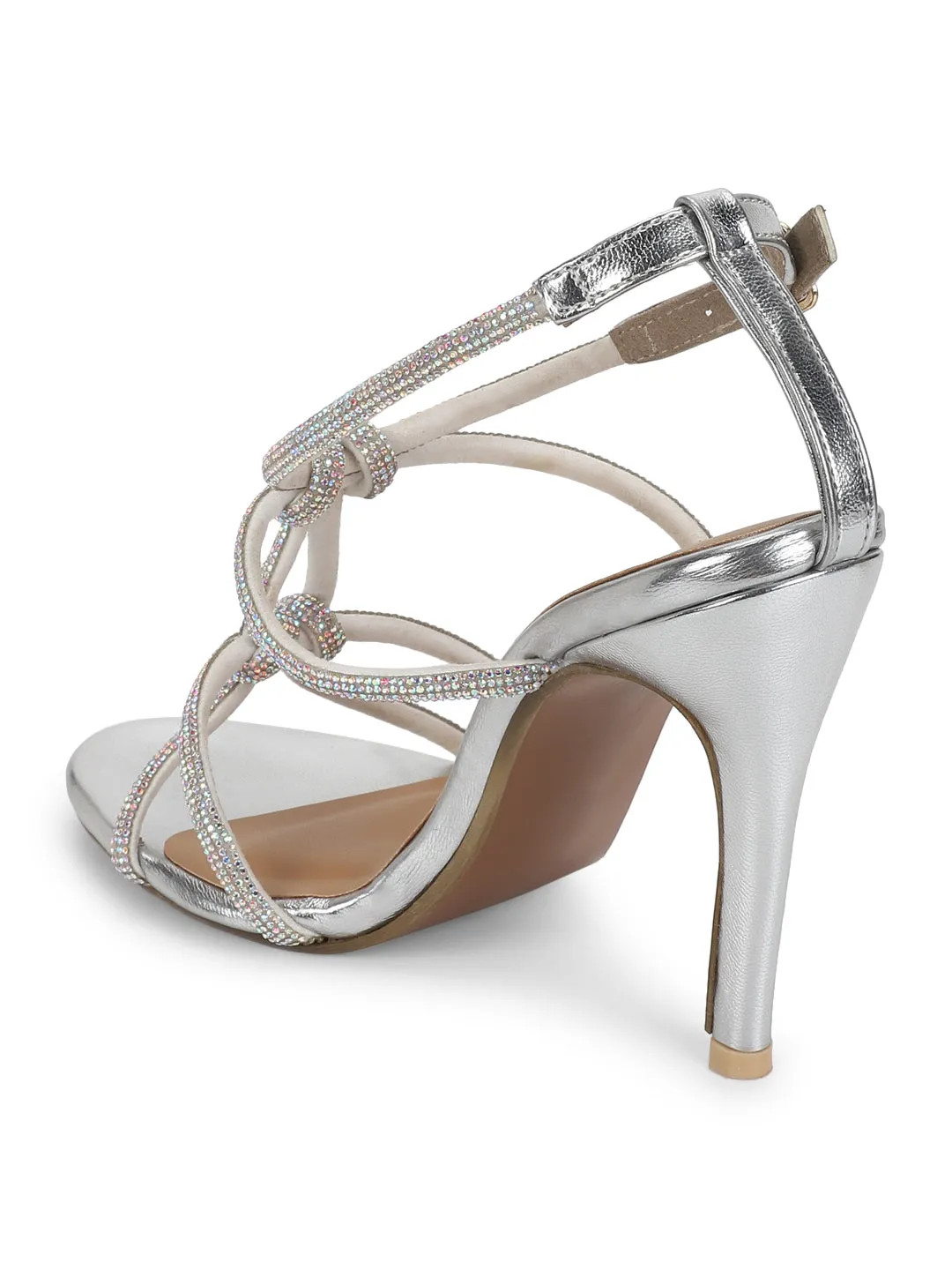 Silver PU Strappy Stiletto Sandals (TC-ST-1332-SIL)