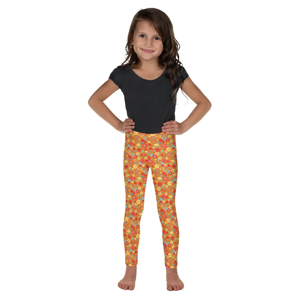 Spring Floral on Orange Kid's Leggings, Toddler, Girls and Boys Matching Family Outfits