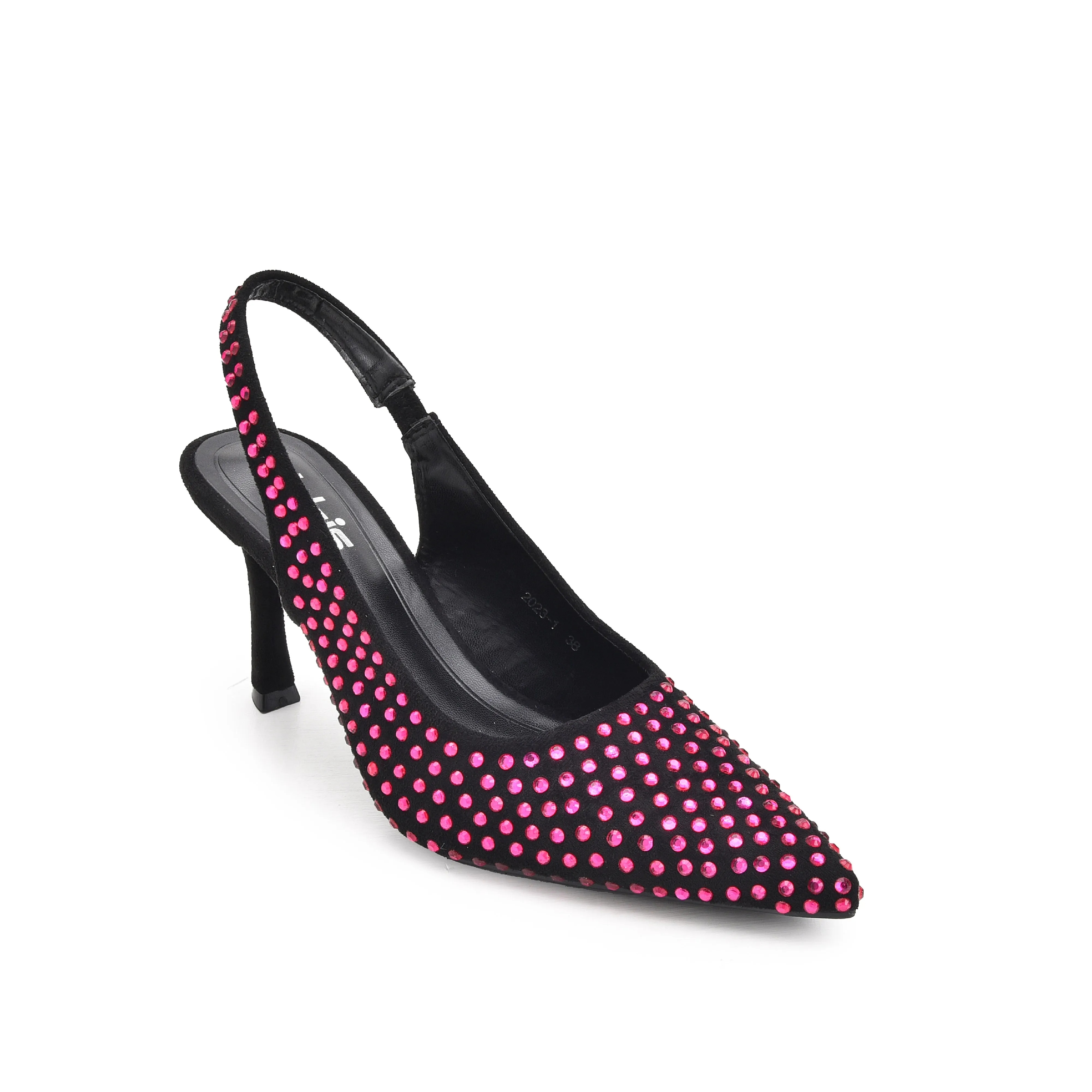 Stylish Black and Pink Studded Slingback Heels | 421N-P