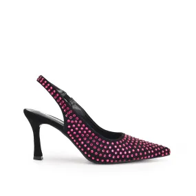 Stylish Black and Pink Studded Slingback Heels | 421N-P