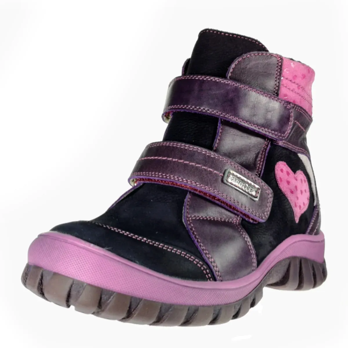 Szamos Kid Girl Insulated Boots Mauve With Pink Heart Decor - Made In Europe