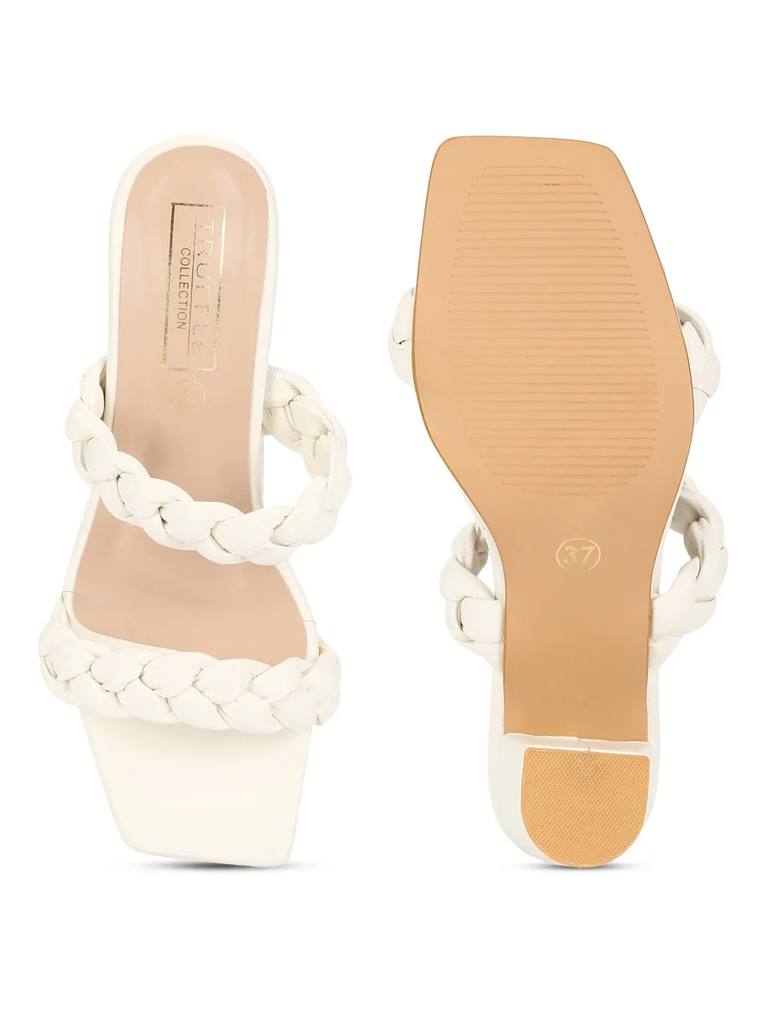 White PU Braided Block Heel Mules (SLC-B-31)