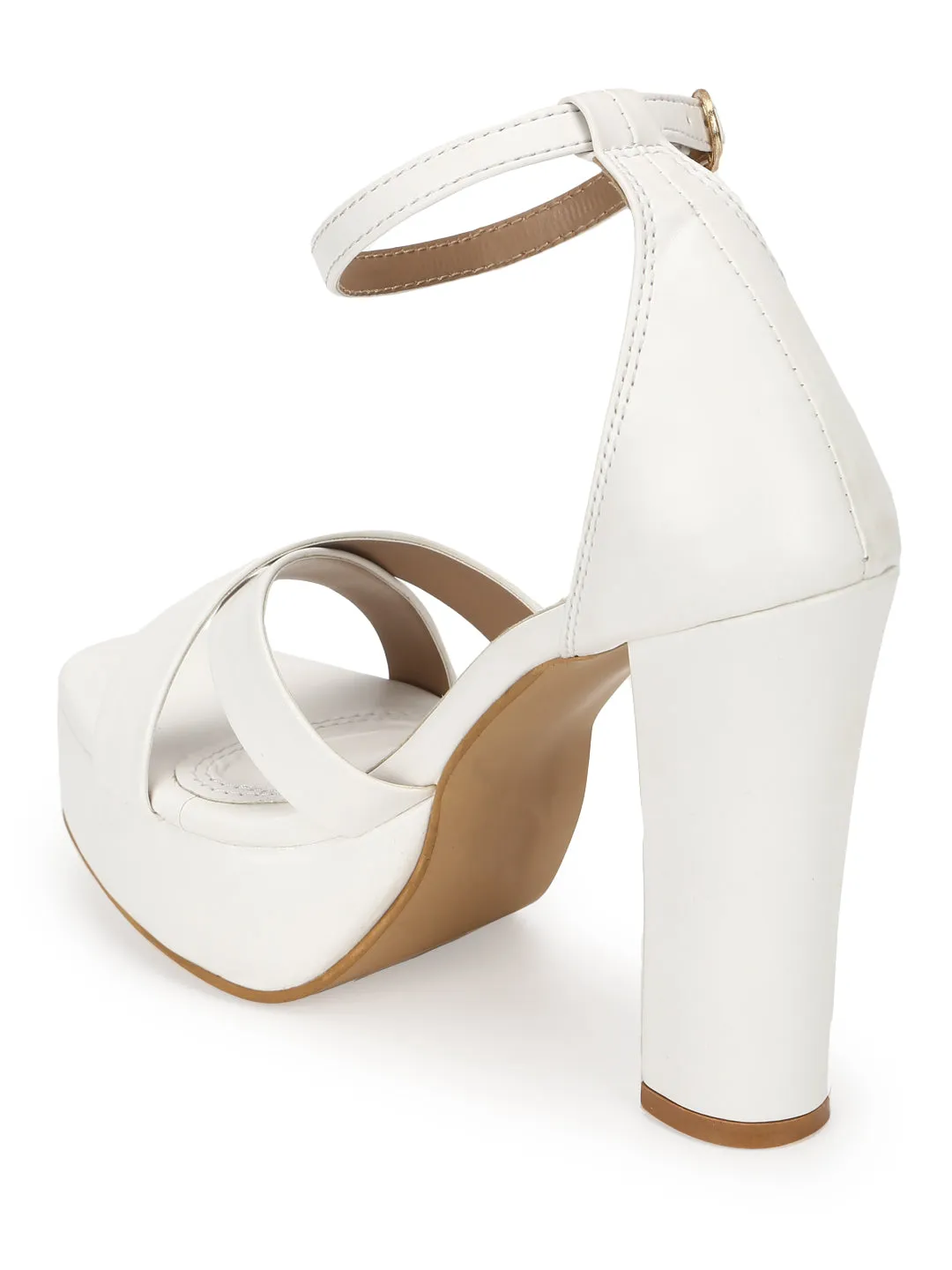 White PU Crossover High Block Heels (TC-SLC-B50-WHT)