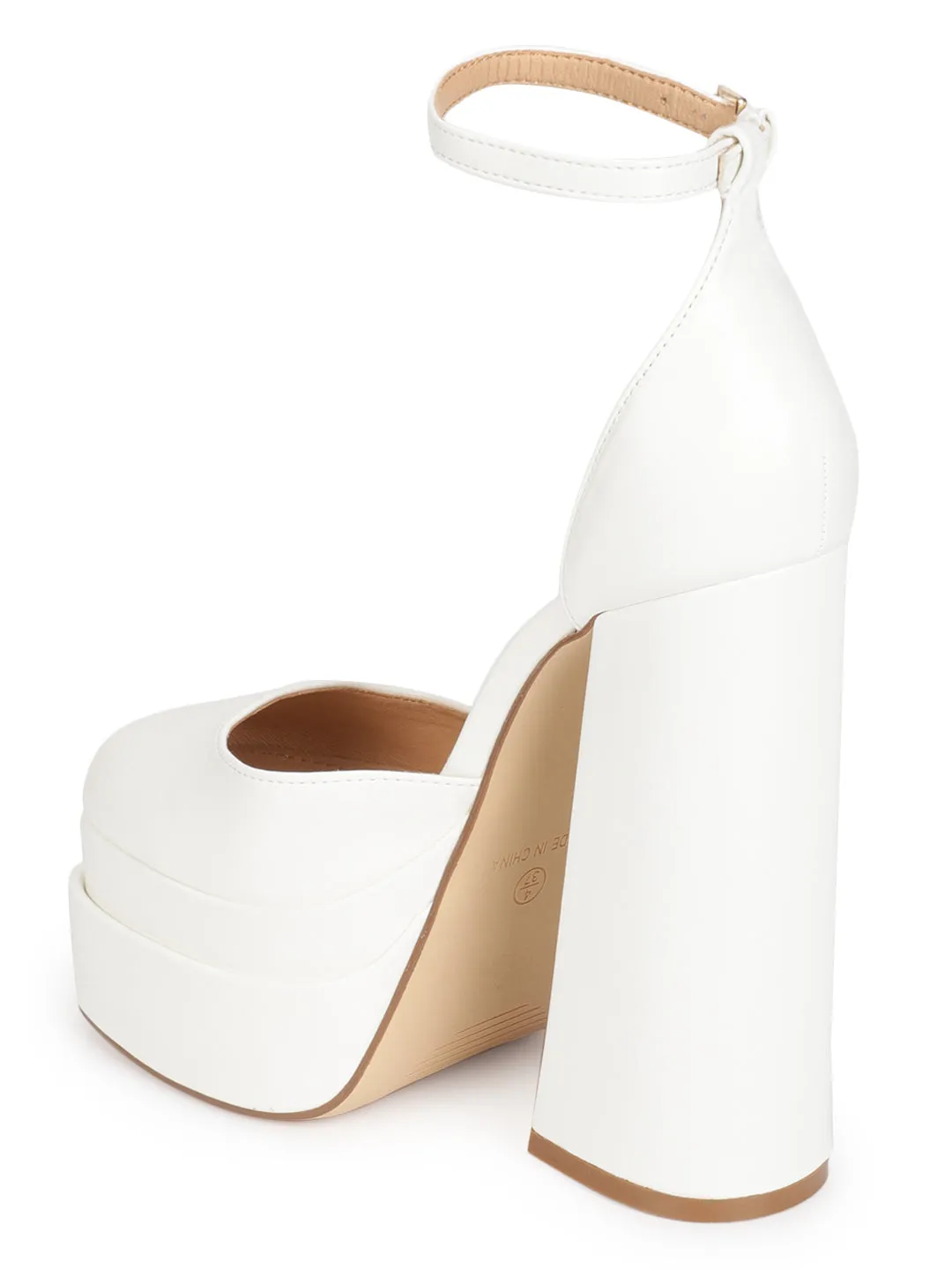 White PU Strappy Block Sandals (TC-GOWN1-WHT)