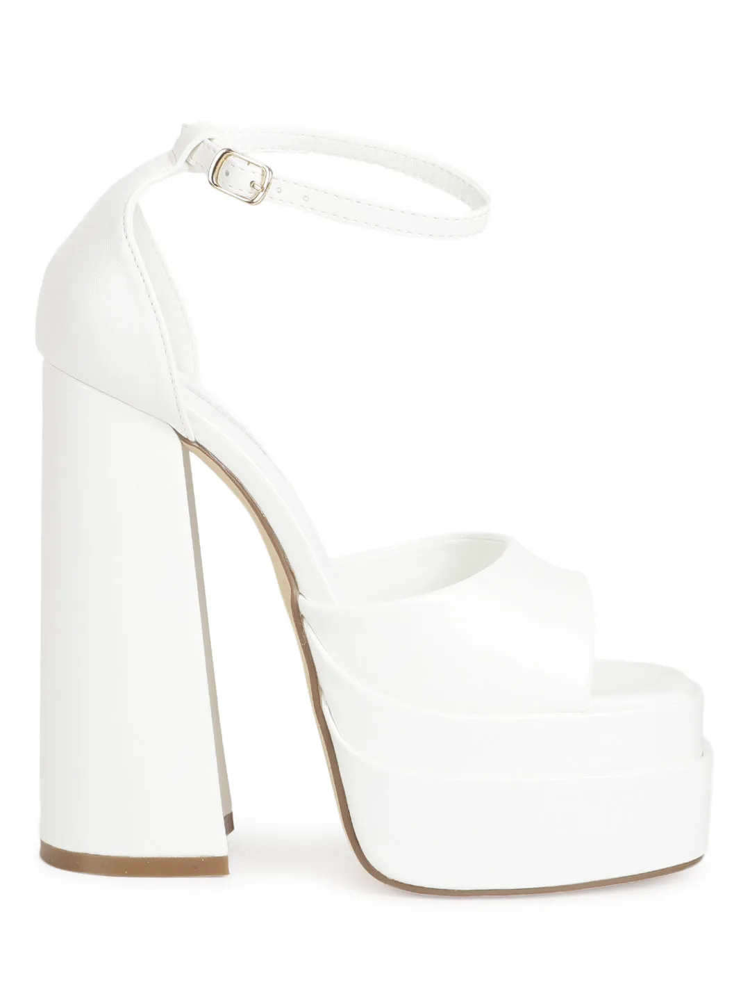 White PU Strappy Block Sandals (TC-GOWN2-WHT)