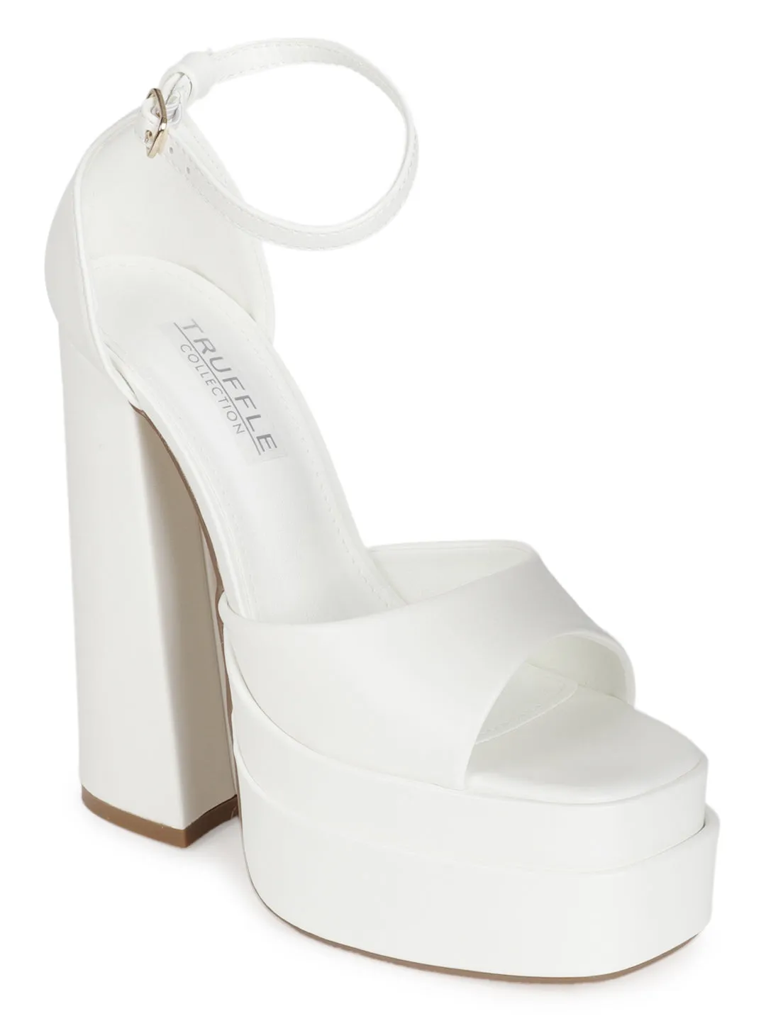 White PU Strappy Block Sandals (TC-GOWN2-WHT)