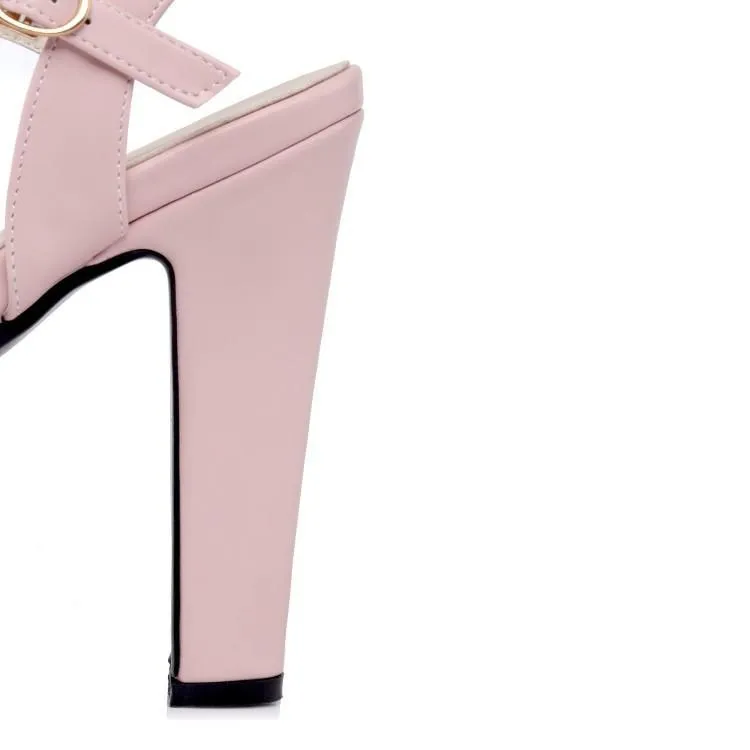 Women platform peep toe buckle ankle strap chunky heels