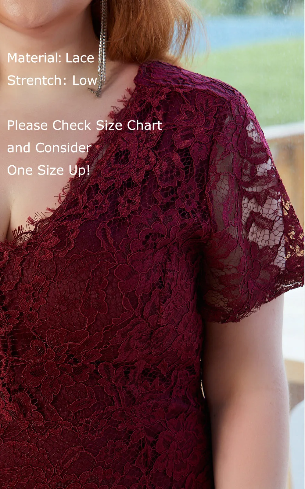 Women Summer Plus Size Burgundy Floral Lace Cocktail Dress for Wedding Guest Party Bridesmaid