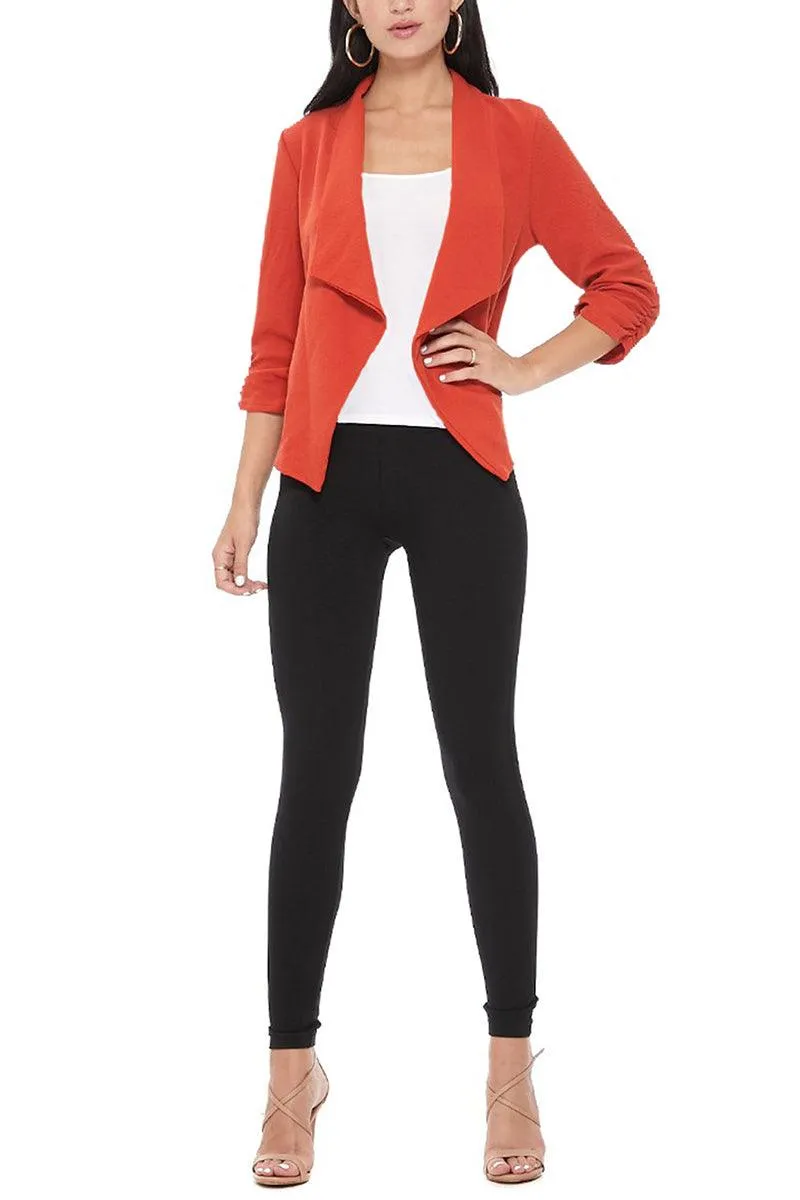 Women's Casual Open Front 3/4 Sleeve Slim Fit Draped Solid Blazer Jacket