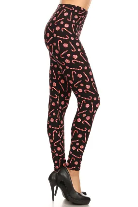 Women's PLUS Christmas Candy Cane Pattern Printed Leggings