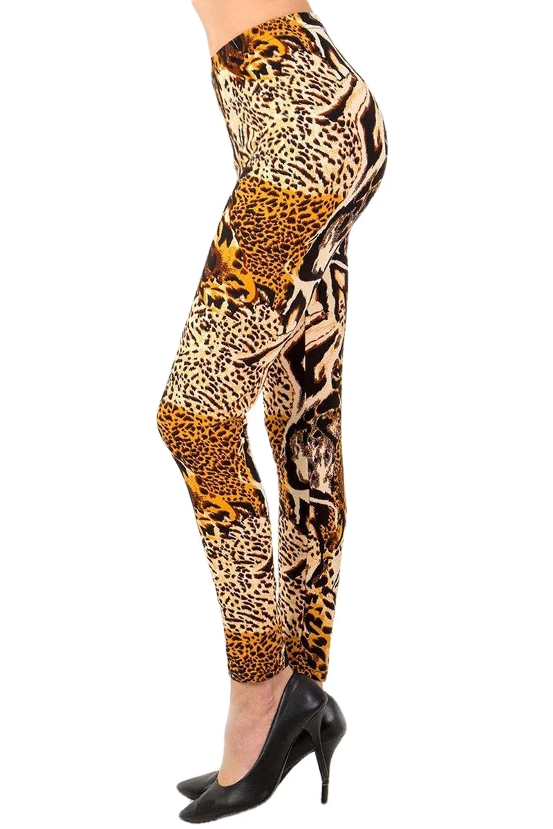 Women's Regular Brown Animal Skin Pattern Printed Leggings