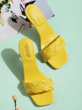 Yellow PU Quilted Braid Strap Stiletto Mules (TC-ST-1299-YEL)