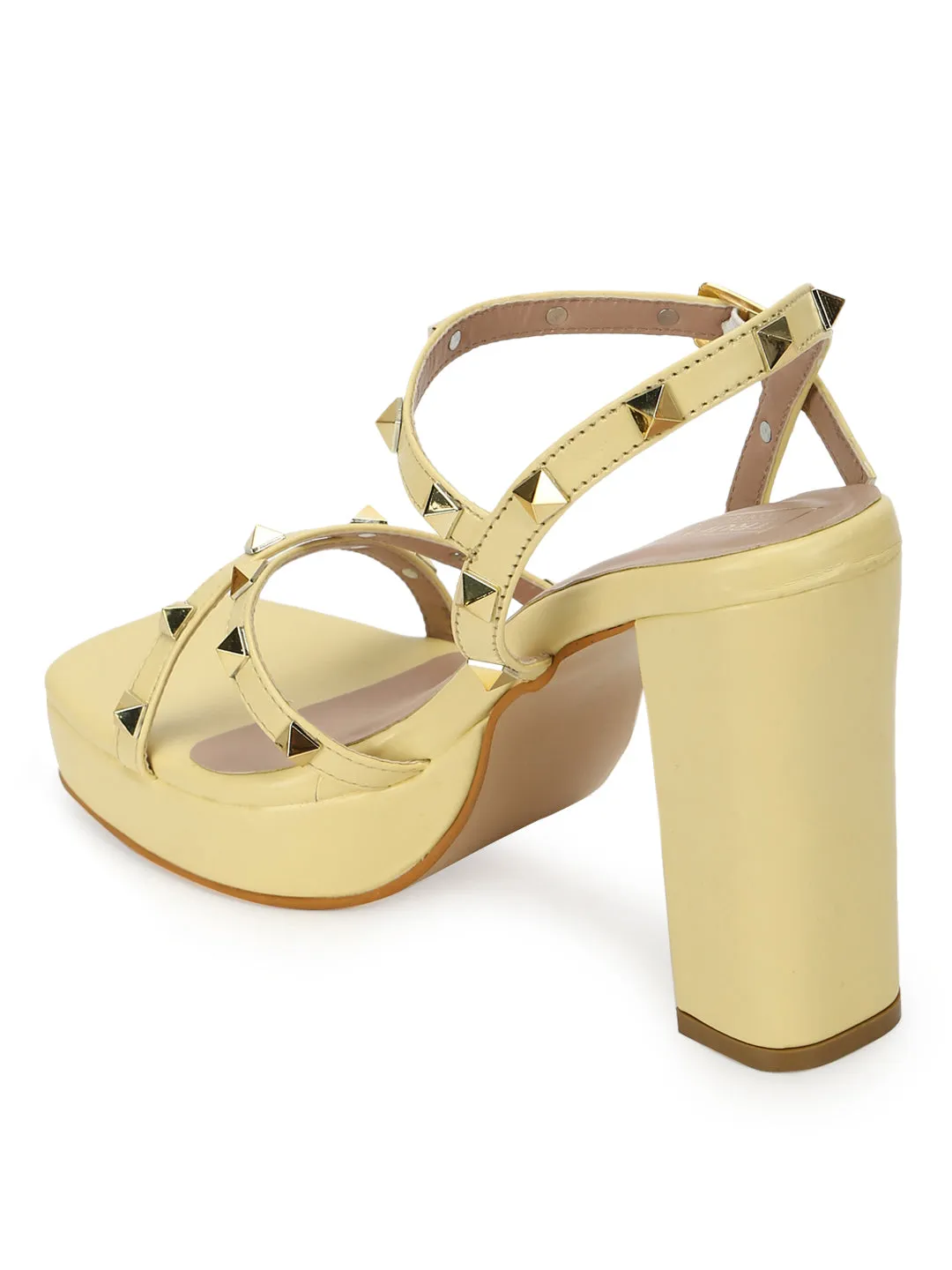 Yellow PU Studded High Block Heels (TC-SLC-N1107-YEL)